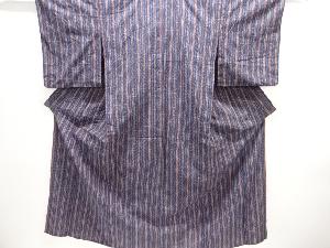 縞に麻の葉模様織出し手織り紬単衣着物